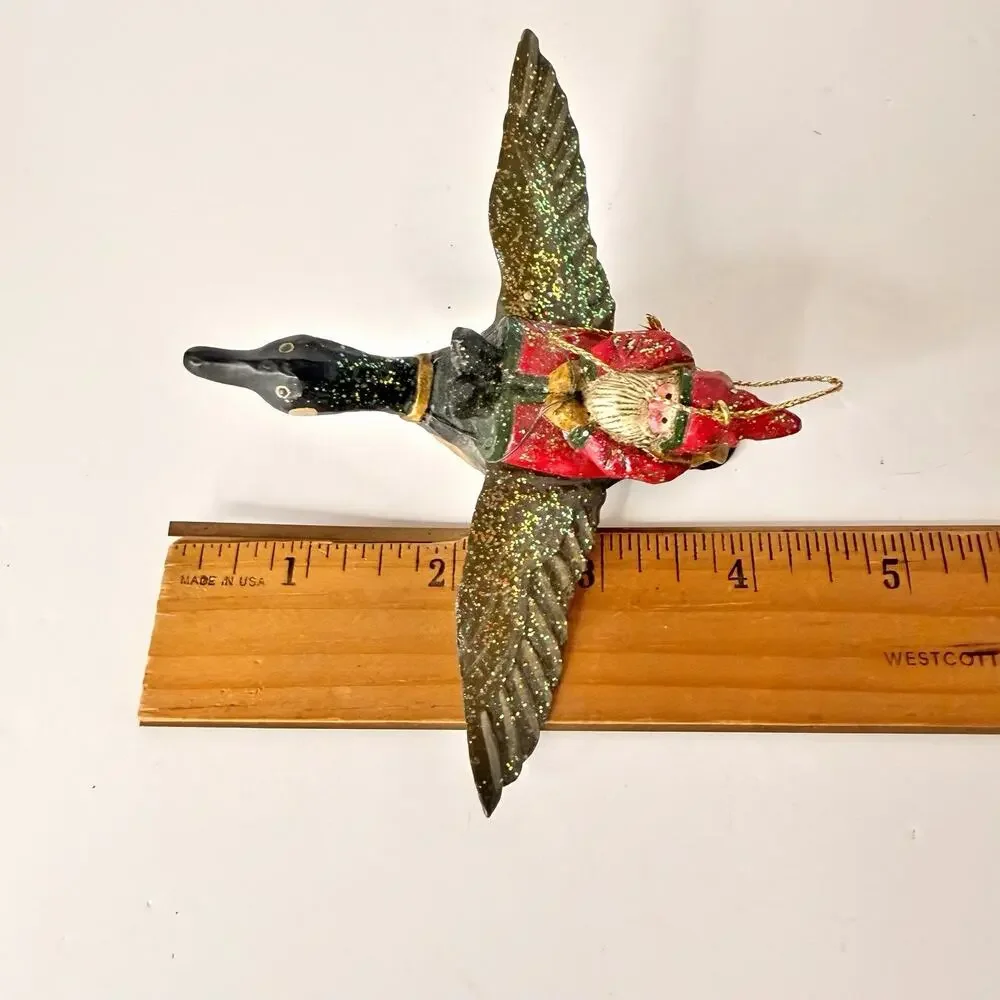 Pam Schifferl Ornament Santa Riding Flying a Canadian Goose Midwest CF Christmas